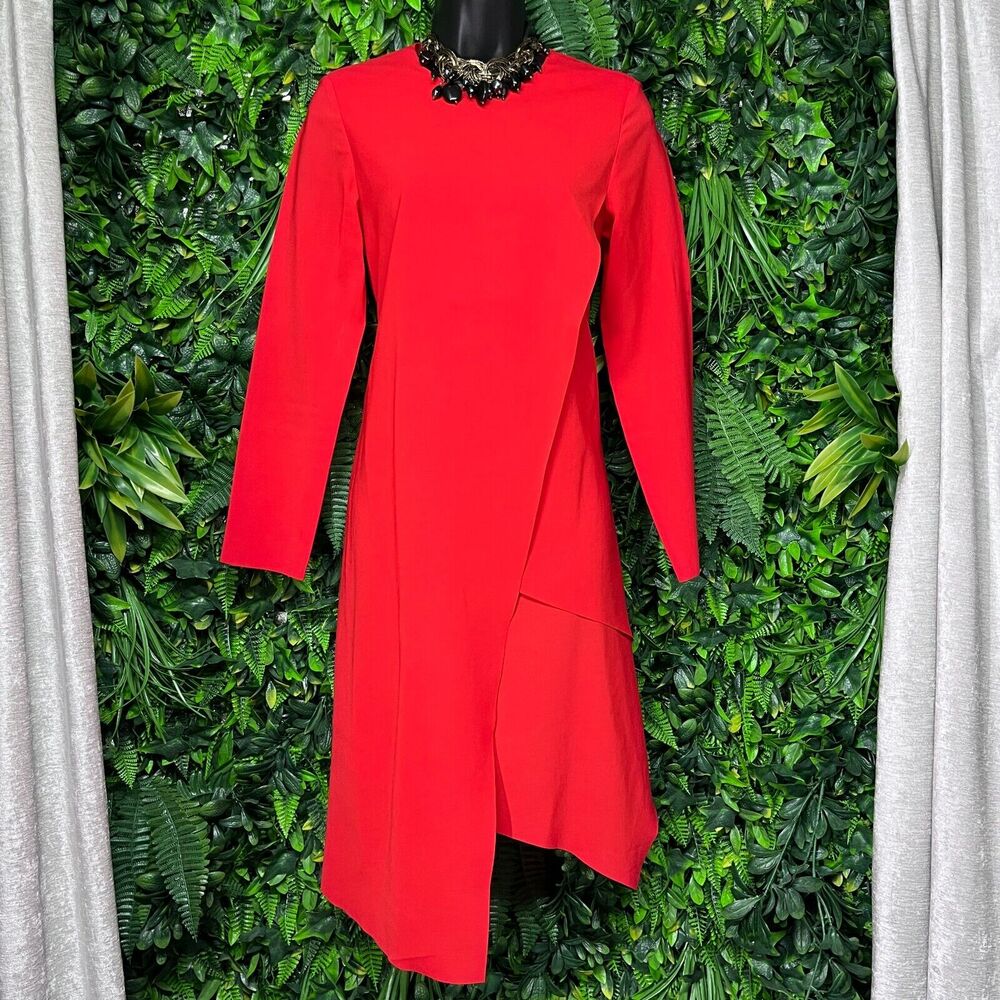 COS Dress Women US 2 EU 34 Red Asymmetric A Line Layered Round Neckline 2255